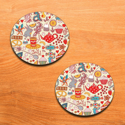 Tea and sweets seamless doodle pattern Combo Mugs and Coaster(Set of 2 Mugs and 2 coasters) 330 ml Coffee Mug