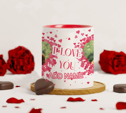 Couple Personalized Add Two Photos Red Heart Handle 330 ml Coffee Mug