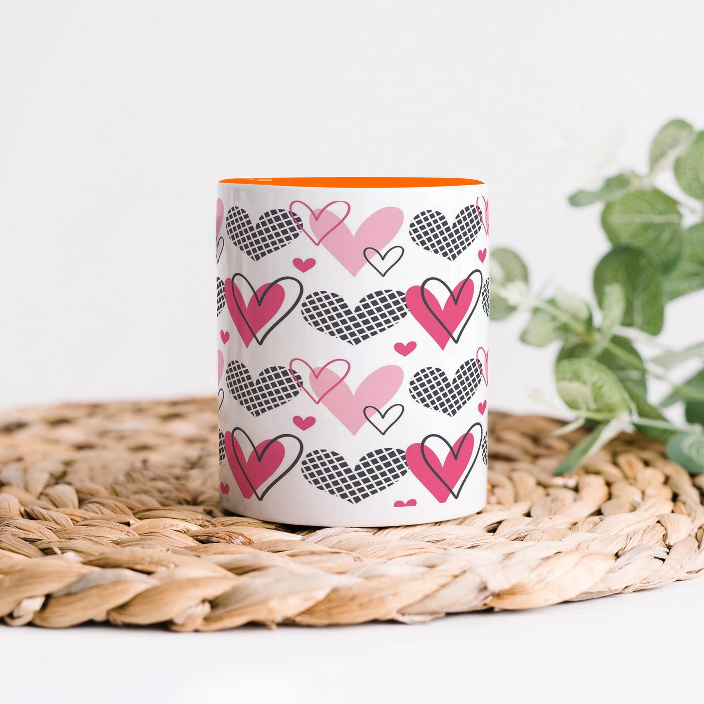 Hearts Pattern design Orange Handle 330 ml Coffee Mug