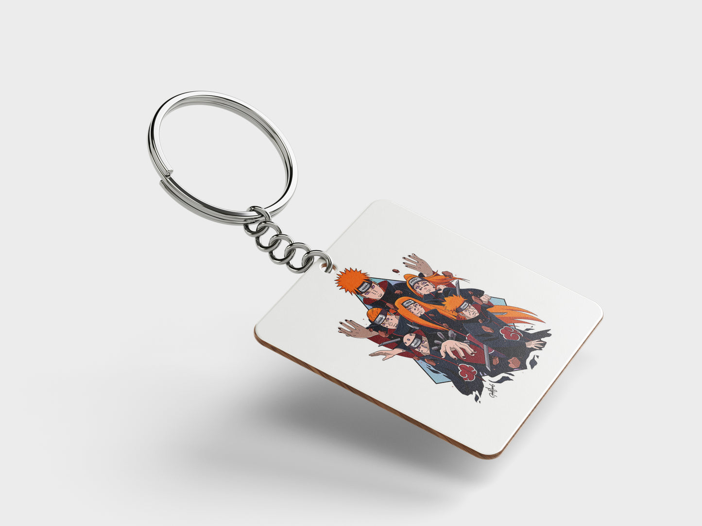 Six Paths of Pain Printed Square Shape Wooden Keyring with Chain
