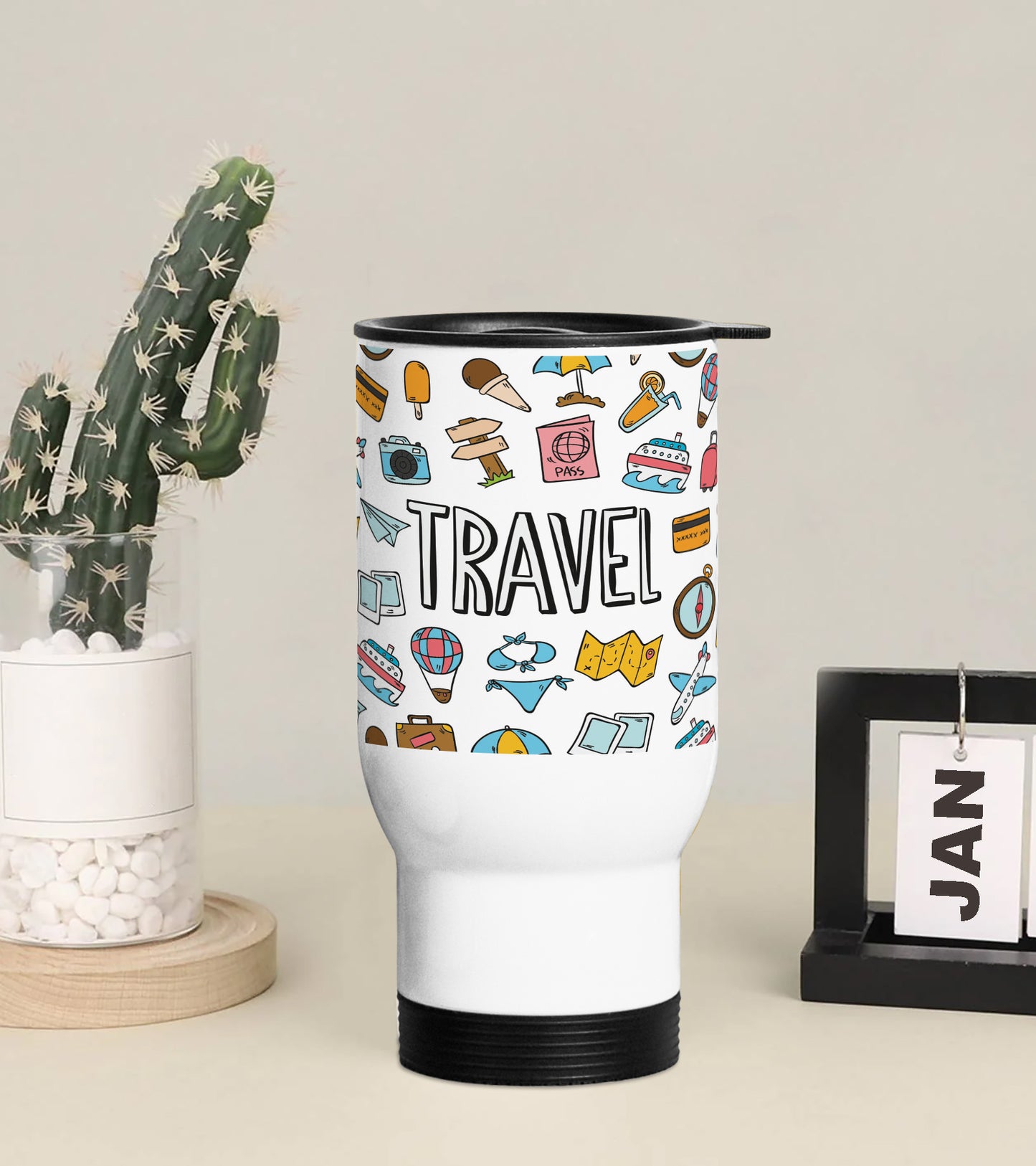 Big travel elements doodle art Printed 350ML Travel MUG