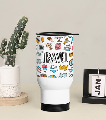 Big travel elements doodle art Printed 350ML Travel MUG