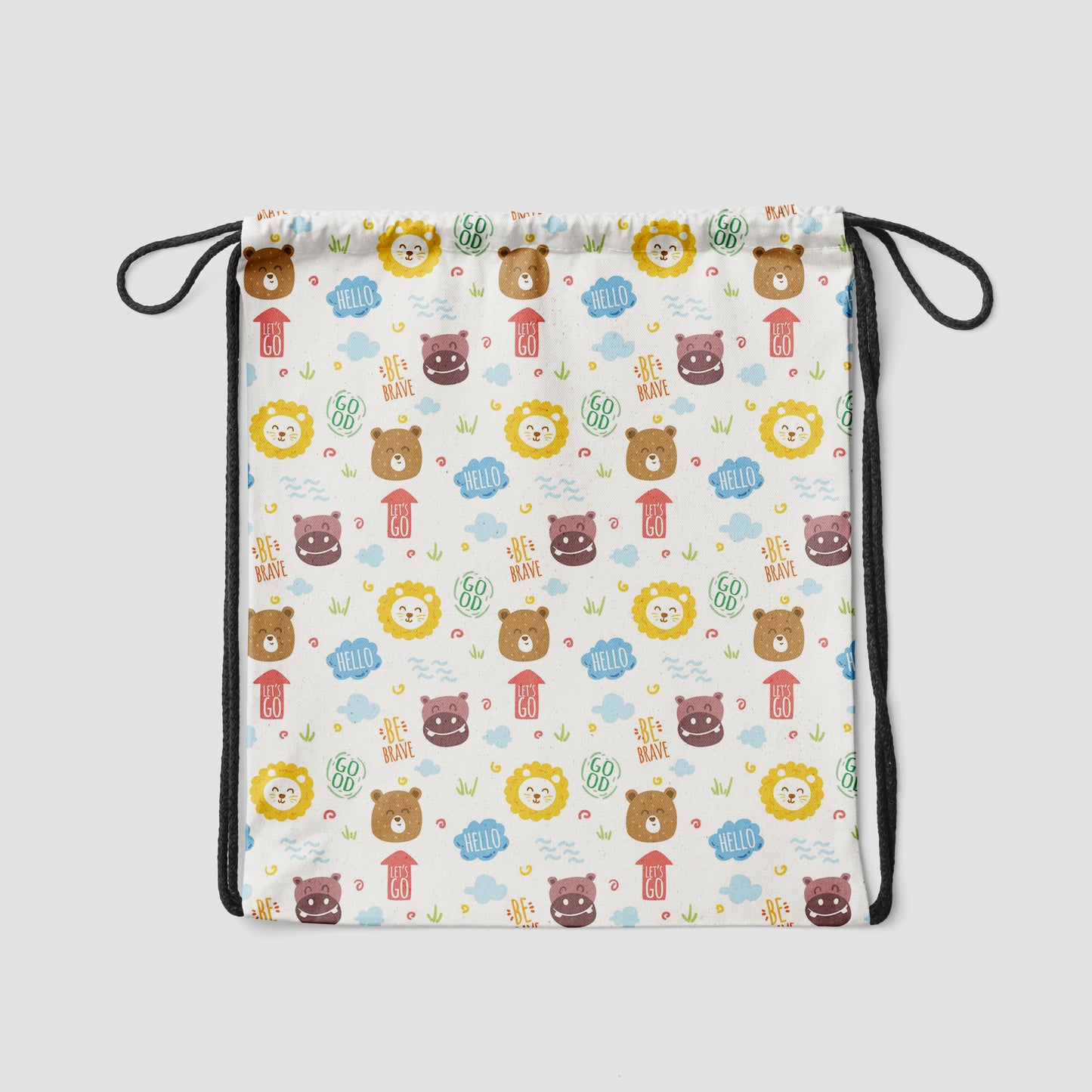Animals with Words Pattern Polyester String Backpack Bags for kids for Gym, Yoga, Tuition ,Beach Bag for 4-10 year boys and girls