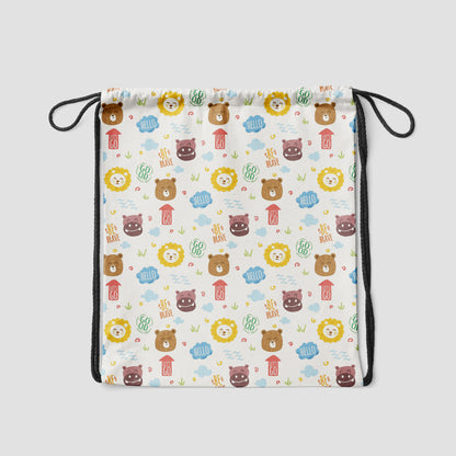 Animals with Words Pattern Polyester String Backpack Bags for kids for Gym, Yoga, Tuition ,Beach Bag for 4-10 year boys and girls