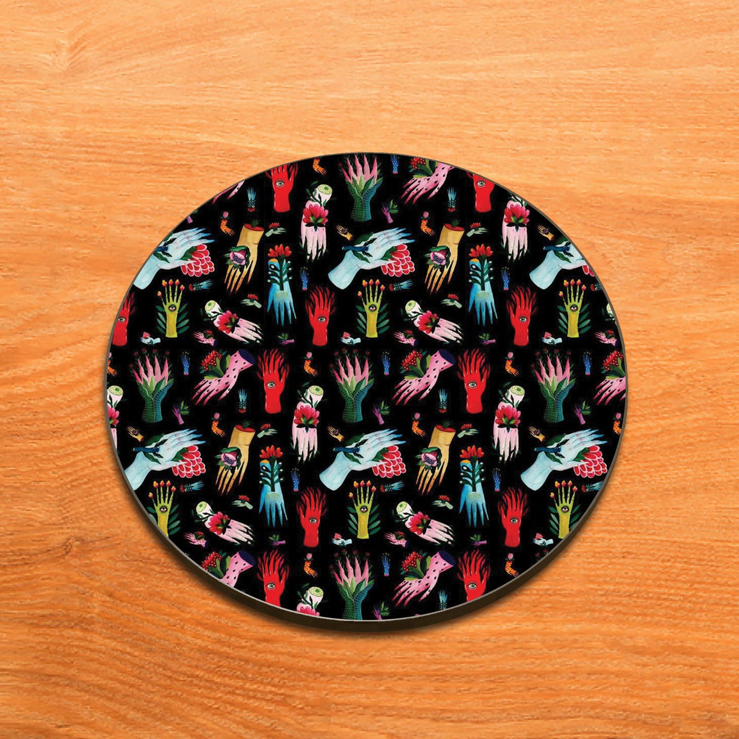 All Seeing Eye Pattern Design Full Black 330 ml Coffee Mug with Coaster