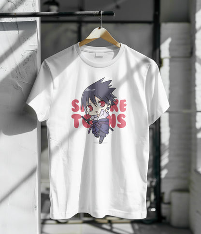 Cute sasuke illustration icon vector flat cartoon style Printed White Round Neck Polyester T Shirt for Mens and woman's