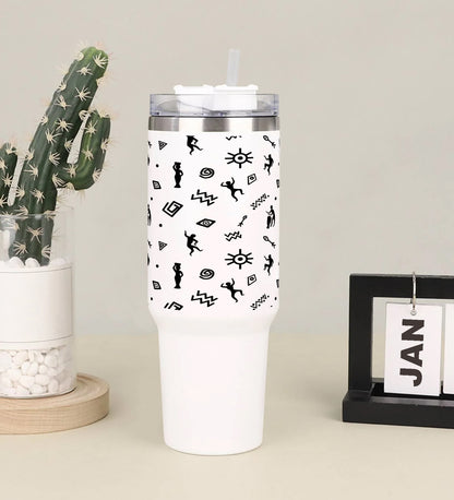 Nice flat african patterns design Printed 850ML with Lid Leak Proof Big Travel Tumbler with Handle and Straw