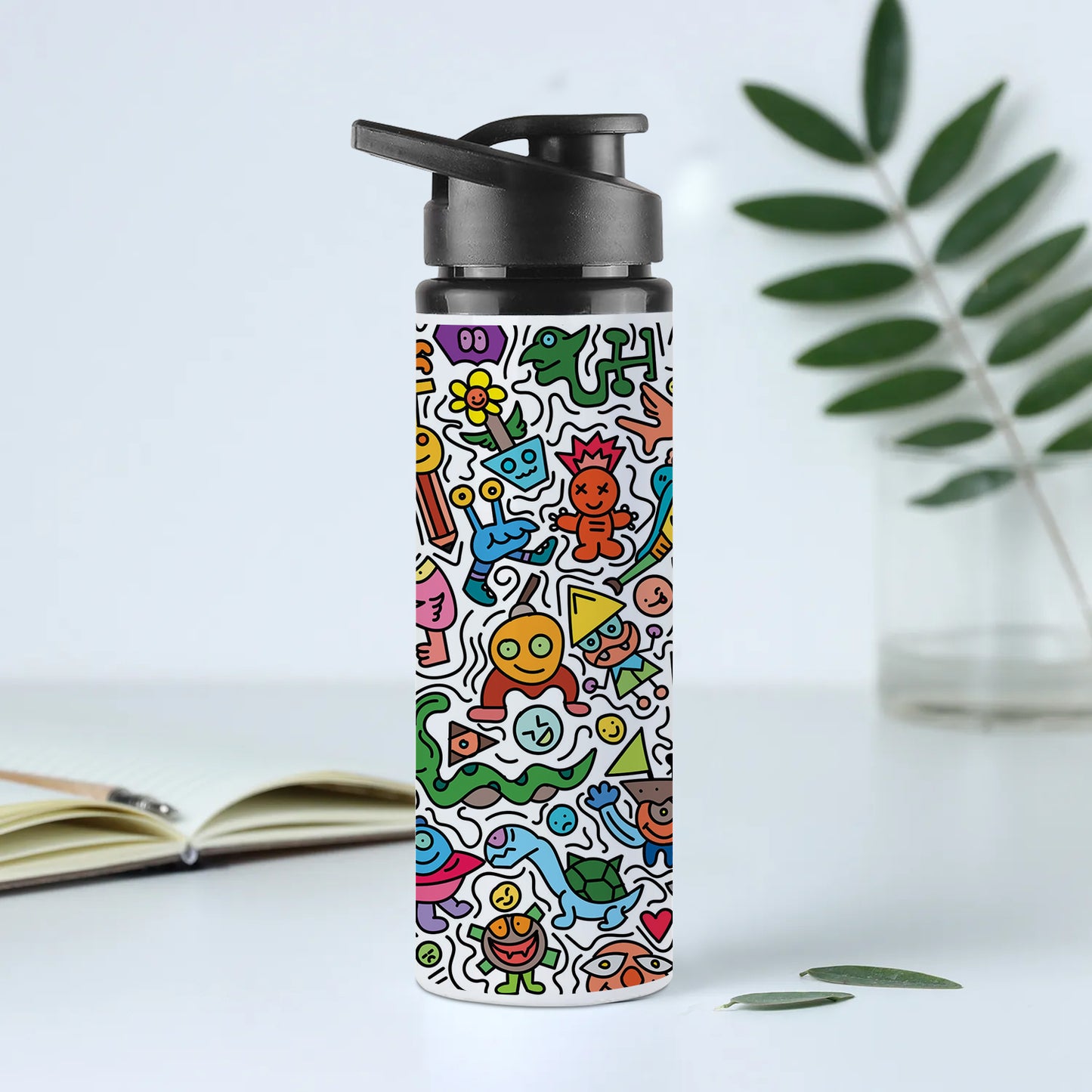 Cute colorful doodle pattern Printed Eagle Shape Water Bottle 750 ml For Gym, Yoga, Kids, Boys, Girls, Brother, Sister, Babies, Baby, Workout, Adults