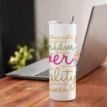 Girl Power word cloud typography pattern Printed 750ML with Lid Leak Proof Travel Tumbler with Straw