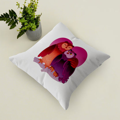 Valentines Day Owl Couple Vector Art Design Cushion (12x12 inches) Pack of 1