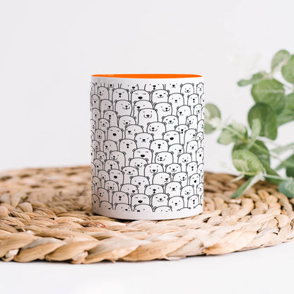 Black in white bear Doodle hand drawn pattern Orange Handle 330 ml Coffee Mug