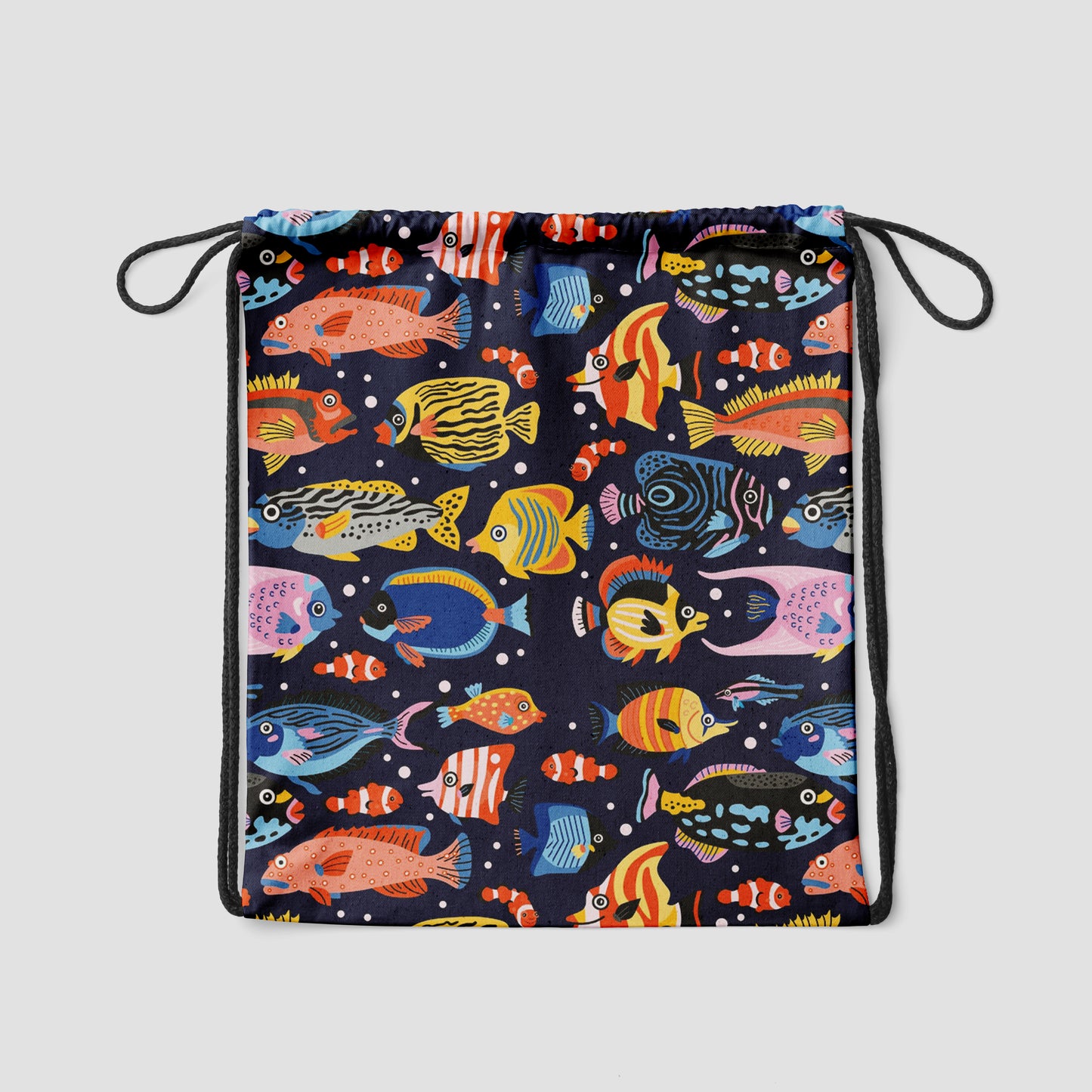 Tropical Coral Fish Seamless Pattern Polyester String Backpack Bags for kids for Gym, Yoga, Tuition ,Beach Bag for 4-10 year boys and girls