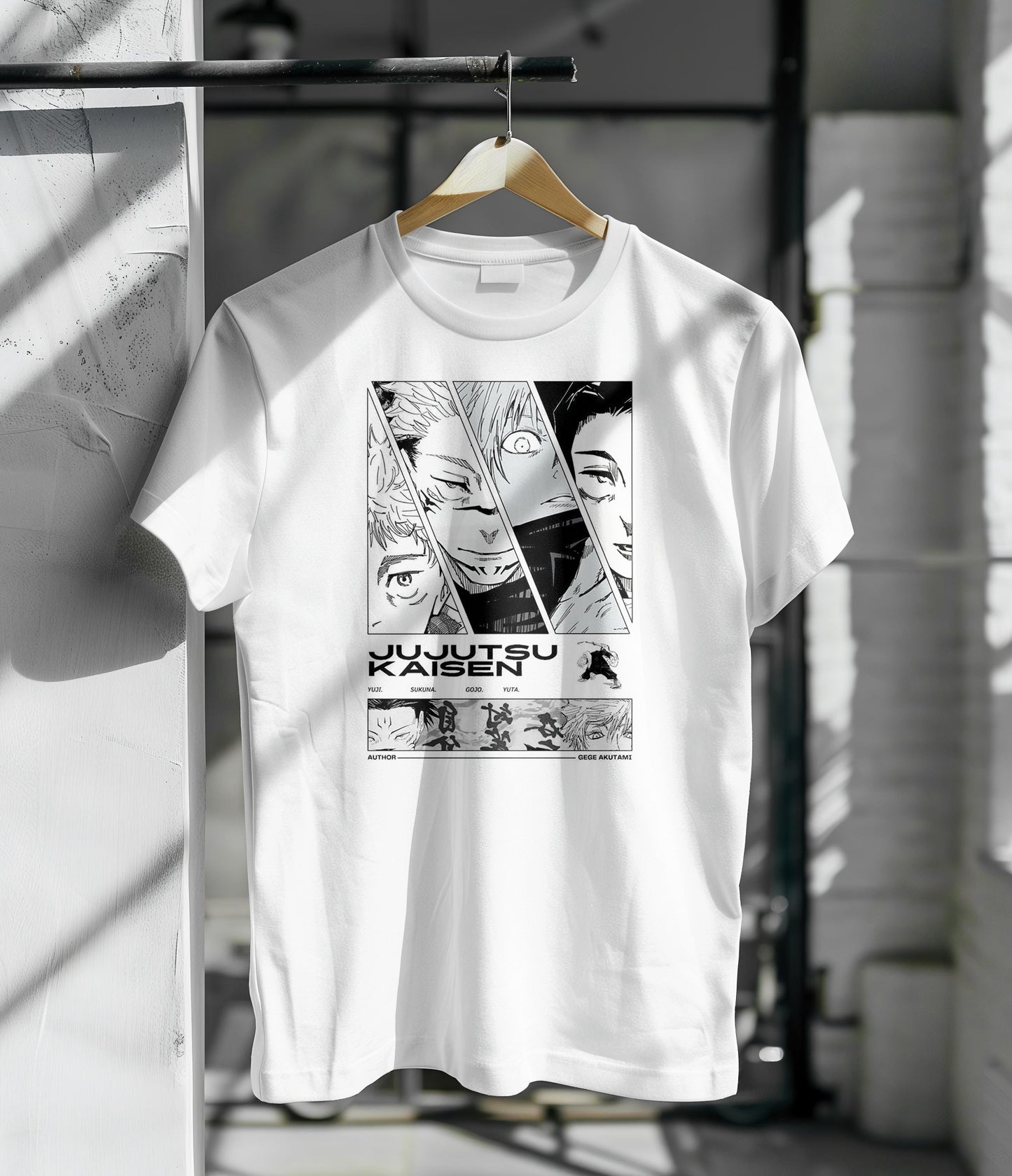 Jujutsu kaisen anime design Printed White Round Neck Polyester T Shirt for Mens and woman's