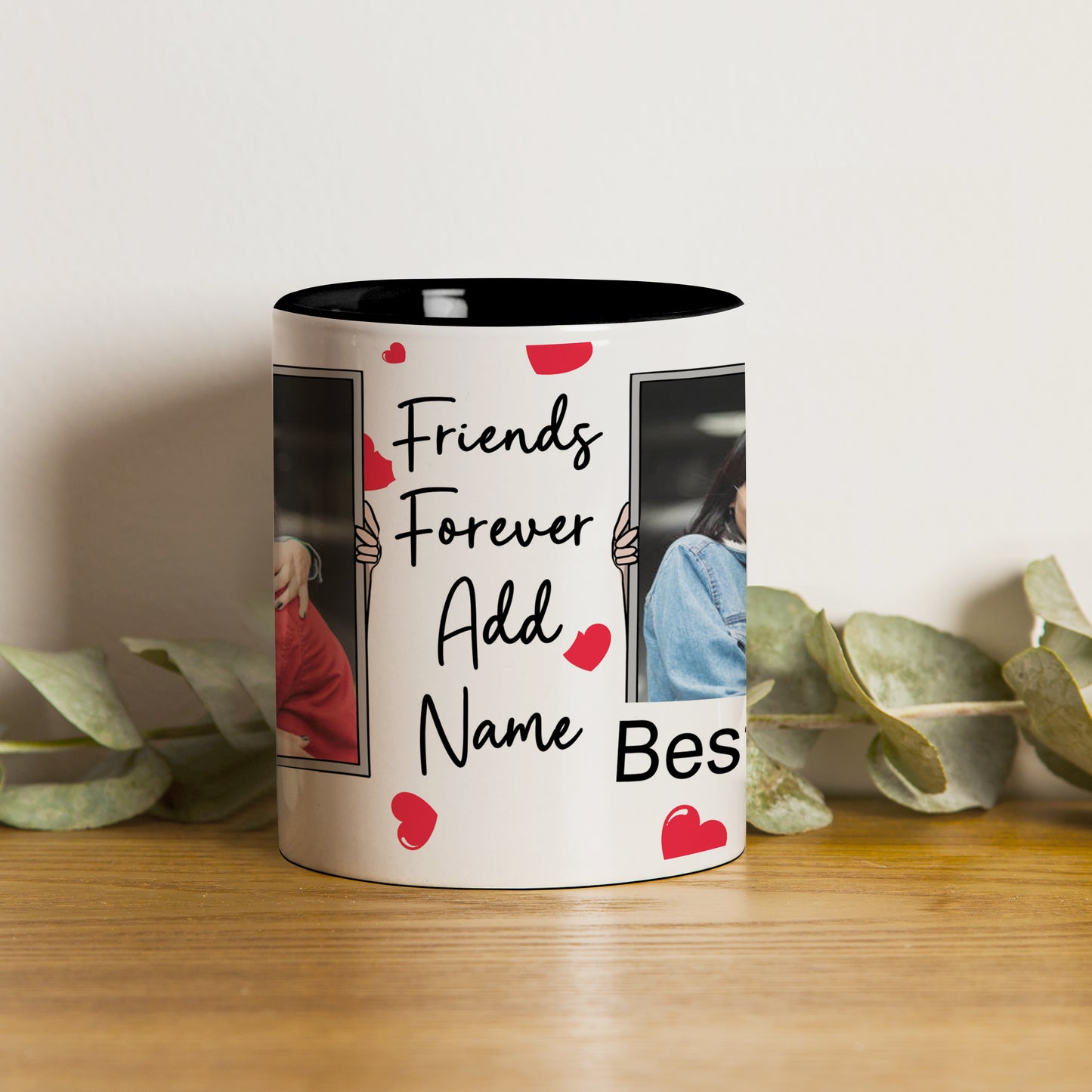 Best Friend forever customized Add One photo black handle 330 ml Coffee Mug