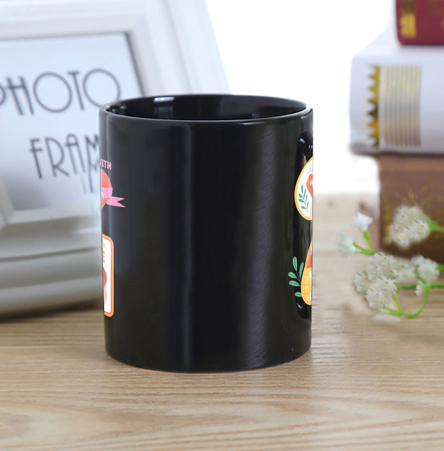 Hand drawn made with love floral label design Full Black 330 ml Coffee Mug