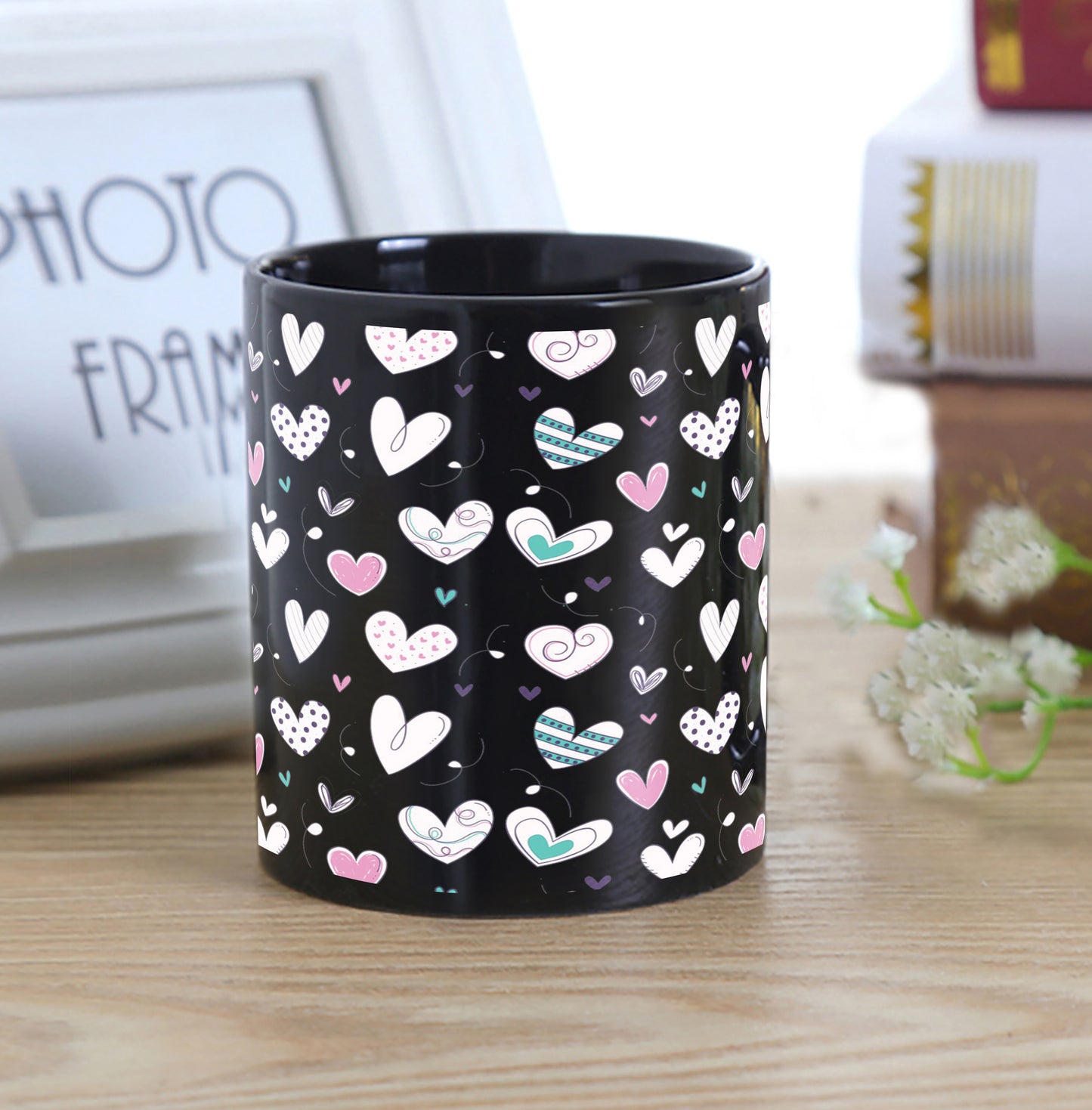 Pretty hearts pattern design Full Black 330 ml Coffee Mug