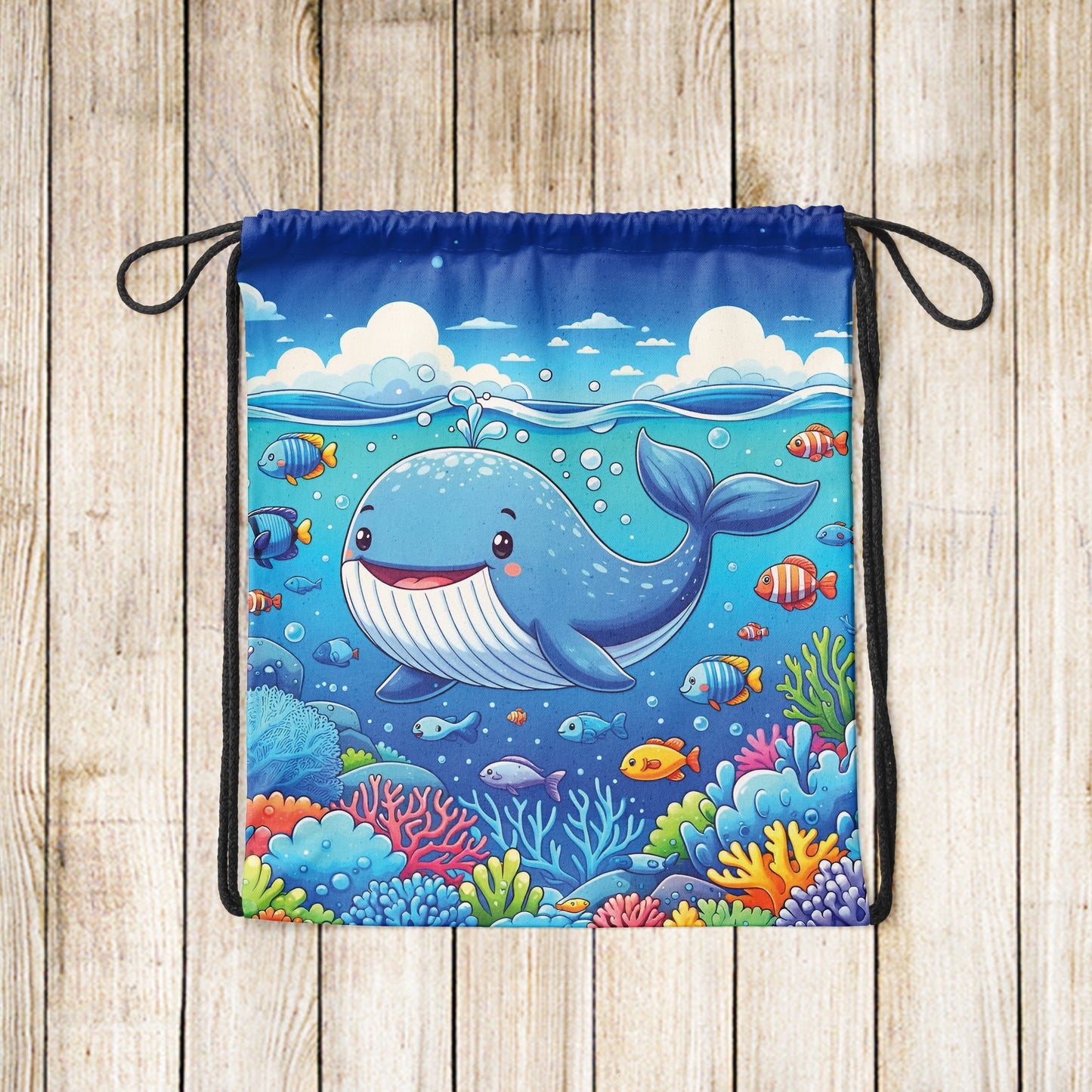 Whales Vector Cartoon Pattern Polyester String Backpack Bags for kids for Gym, Yoga, Tuition ,Beach Bag for 4-10 year boys and girls