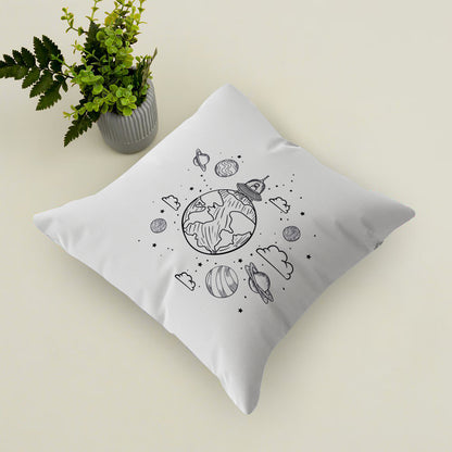 UFO and Planet Design Cushion (12x12 inches) Pack of 1