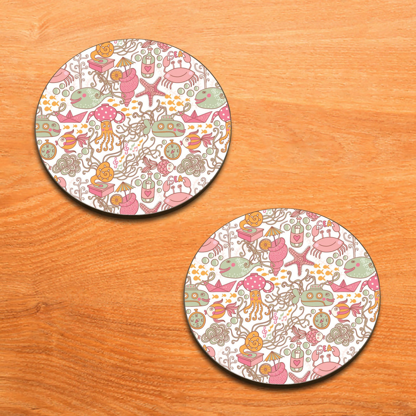 Sea Cartoon set seamless pattern Combo Mugs and Coaster(Set of 2 Mugs and 2 coasters) 330 ml Coffee Mug