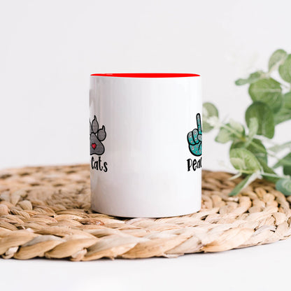 Peace Love cats design Red Handle 330 ml Coffee Mug