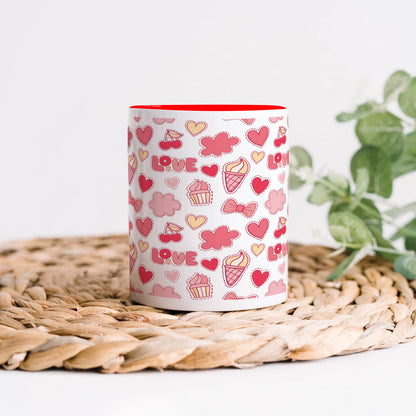 Retro pattern of decorative love elements design Red Handle 330 ml Coffee Mug