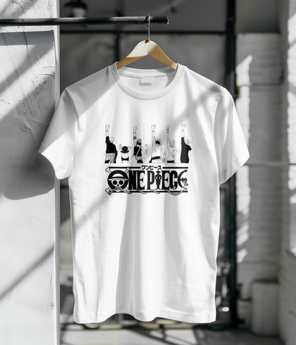 One piece anime T shirt design Printed White Round Neck Polyester T Shirt for Mens and woman's