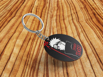 All Mighty Pain Printed Round Circle Shape Wooden Keyring with Chain