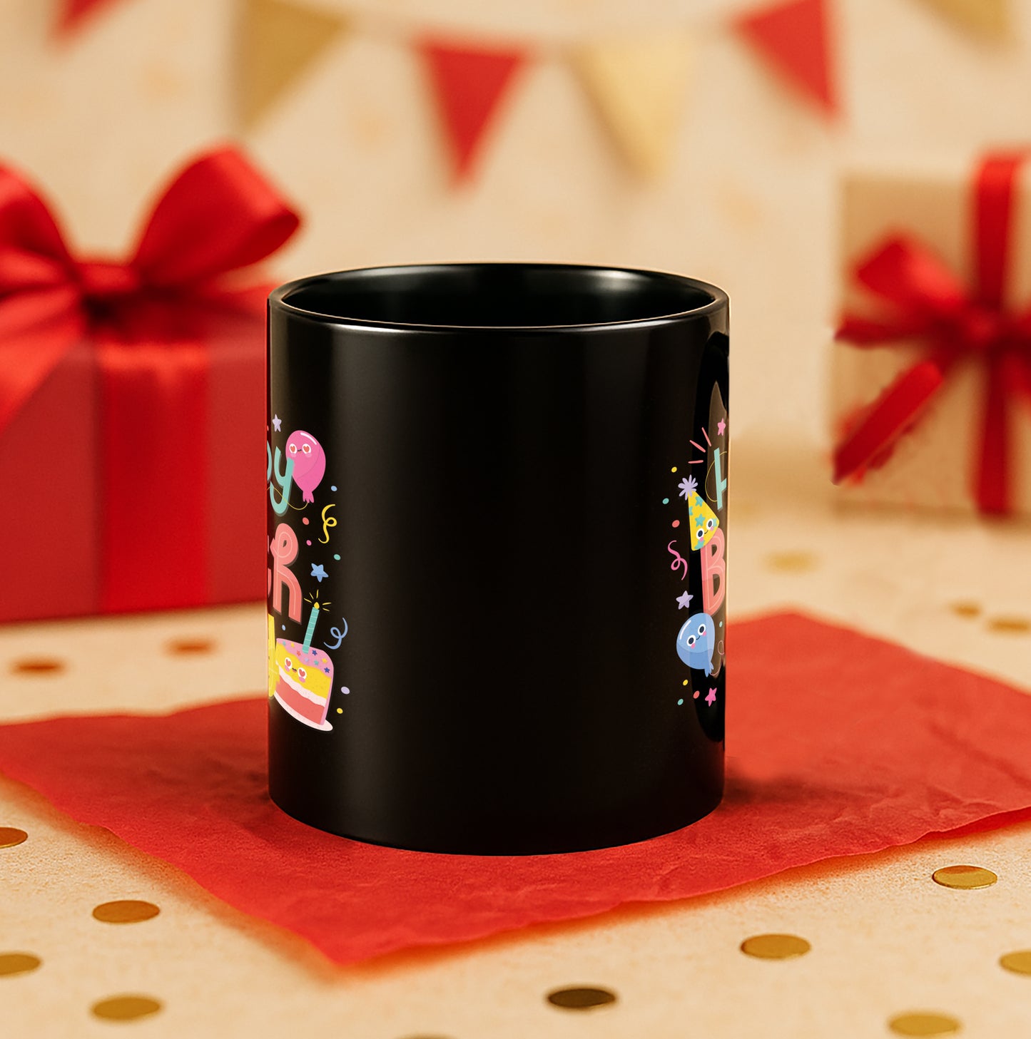 Happy Birthday 330 ml Black Coffee Mug (Pack of 1)