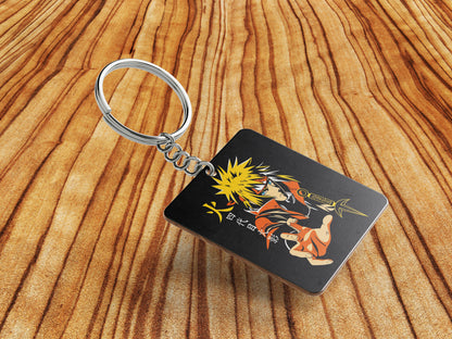 Namikaze Minato Yellow Flash design Printed Square Shape Wooden Keyring with Chain