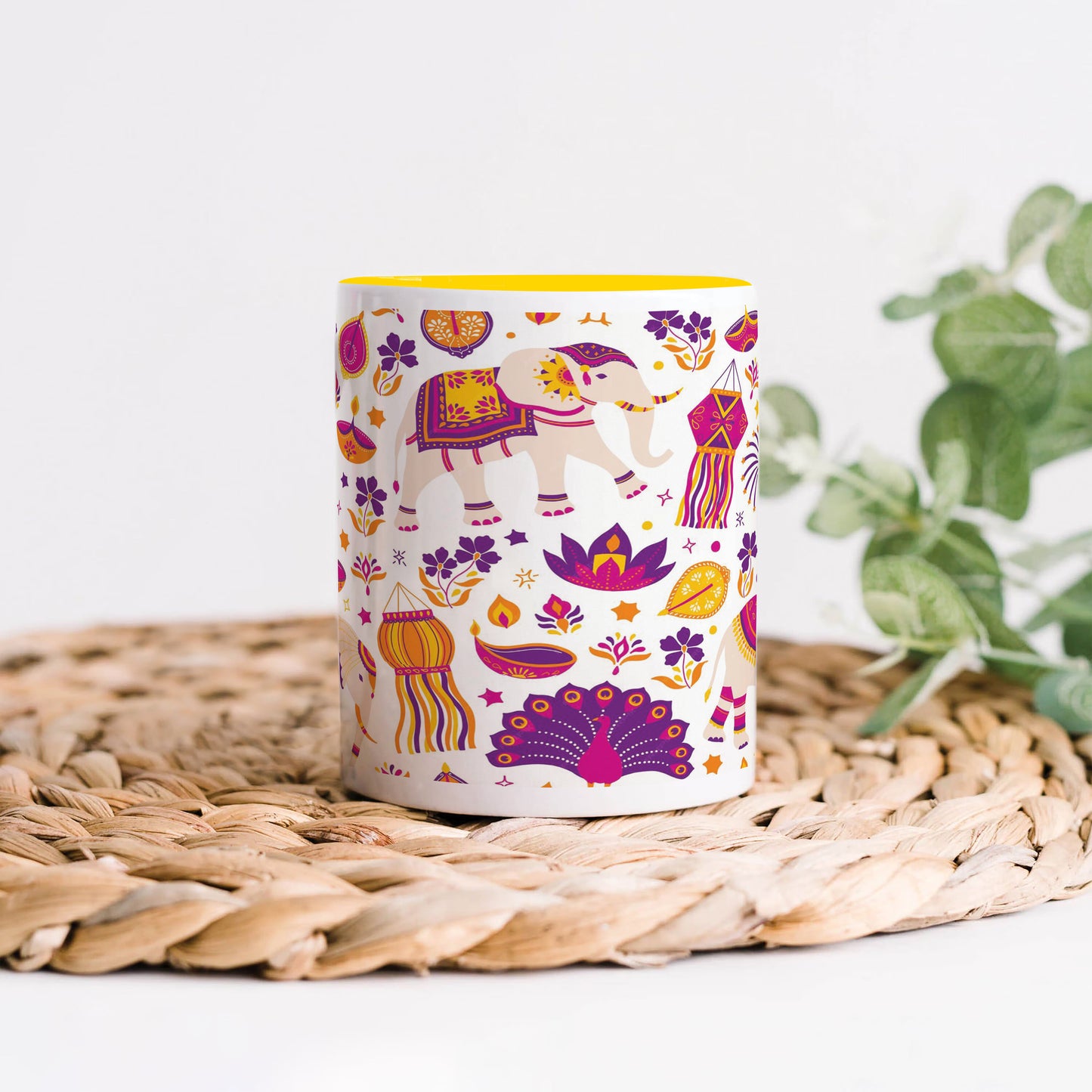 Happy Diwali vector elements seamless pattern design Yellow Handle 330 ml Coffee Mug