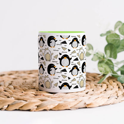 Hand drawn penguin doodle pattern Light Green Handle 330 ml Coffee Mug
