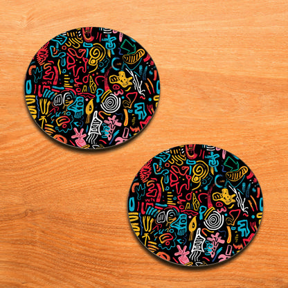Colorful Word Pattern Art Combo Mugs and Coaster(Set of 2 Mugs and 2 coasters) 330 ml Full Black Coffee Mug
