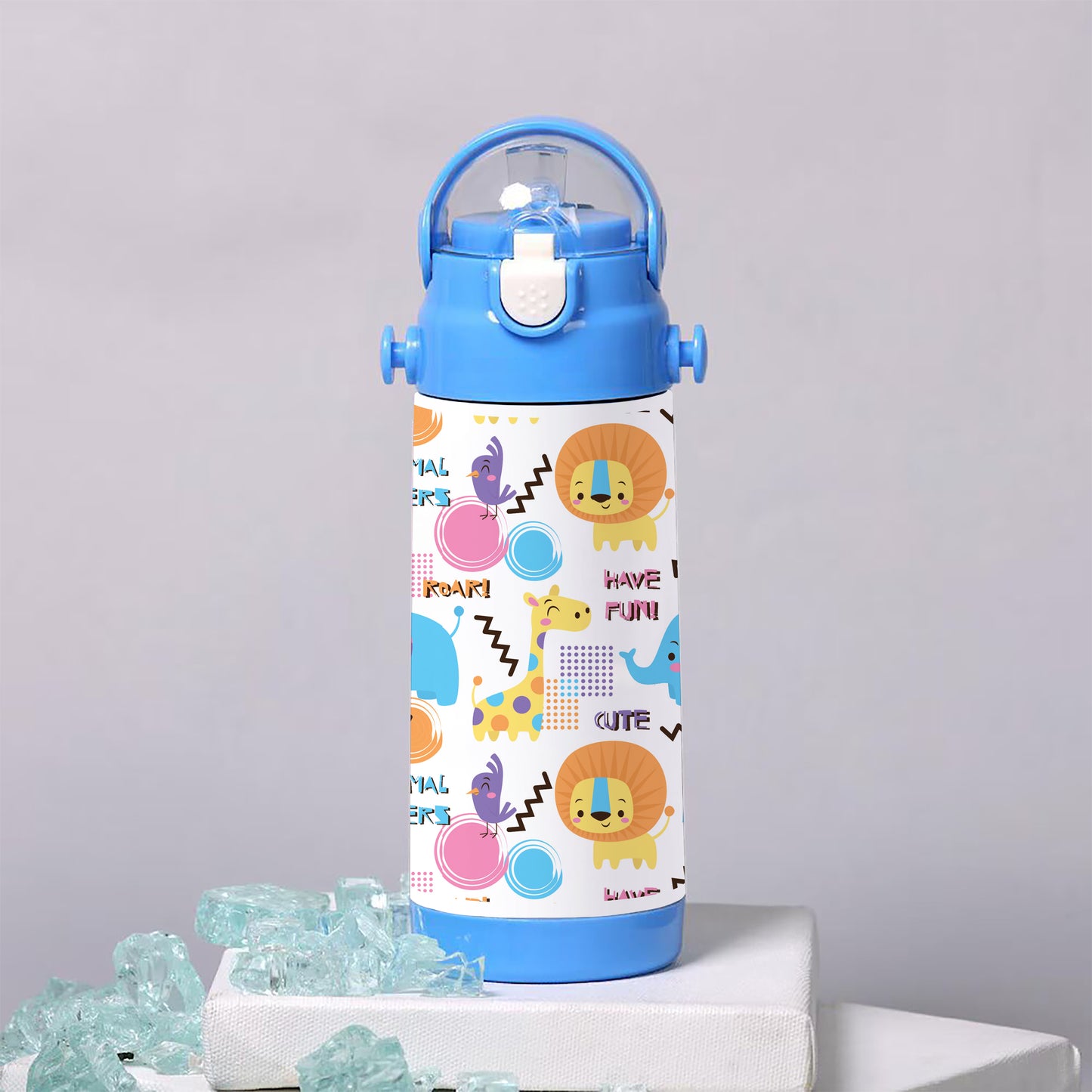 Colorful doodle animals and words pattern 500ml kids Bottle