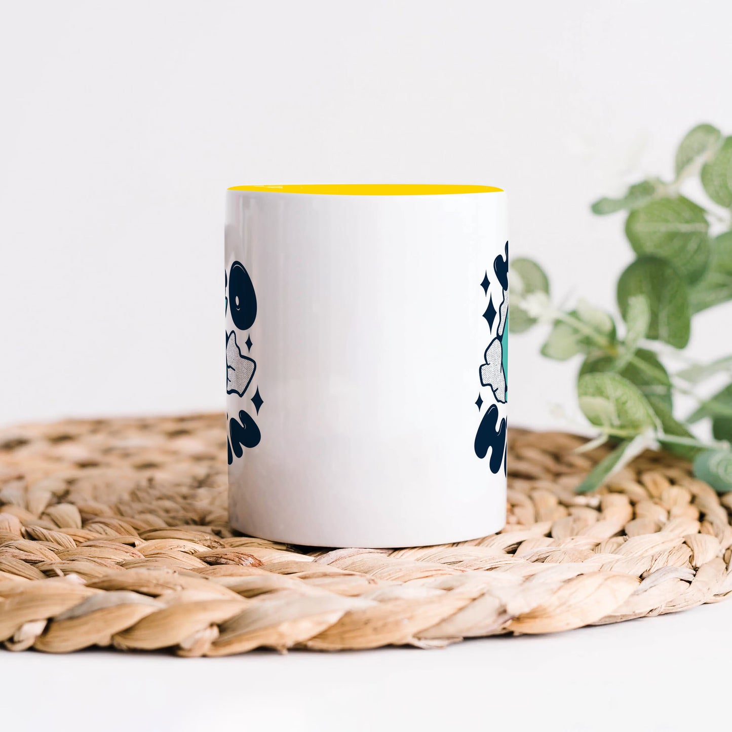 Cute Cat saying hello Human design Yellow Handle 330 ml Coffee Mug