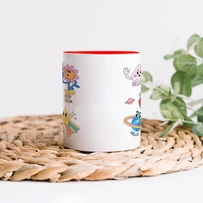 Hand drawn trendy cartoon badges design Red Handle 330 ml Coffee Mug