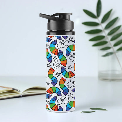 Hand drawn rainbow pattern design Printed Eagle Shape Water Bottle 750 ml For Gym, Yoga, Kids, Boys, Girls, Brother, Sister, Babies, Baby, Workout, Adults