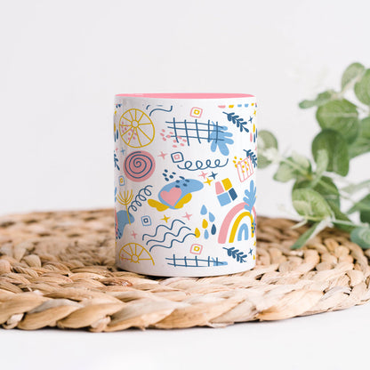 Hand drawn abstract element pattern Light Pink Handle 330 ml Coffee Mug