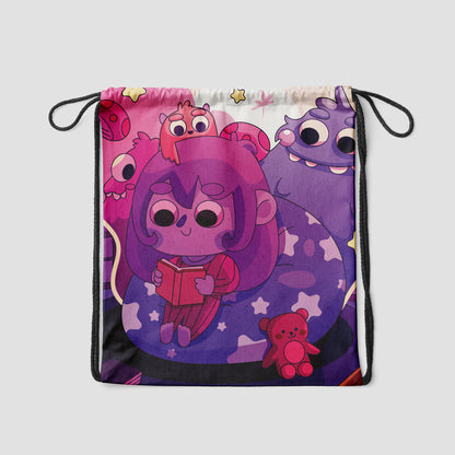 Hand Drawn Bedtime Stories illustration Polyester String Backpack Bags for kids for Gym, Yoga, Tuition ,Beach Bag for 4-10 year boys and girls