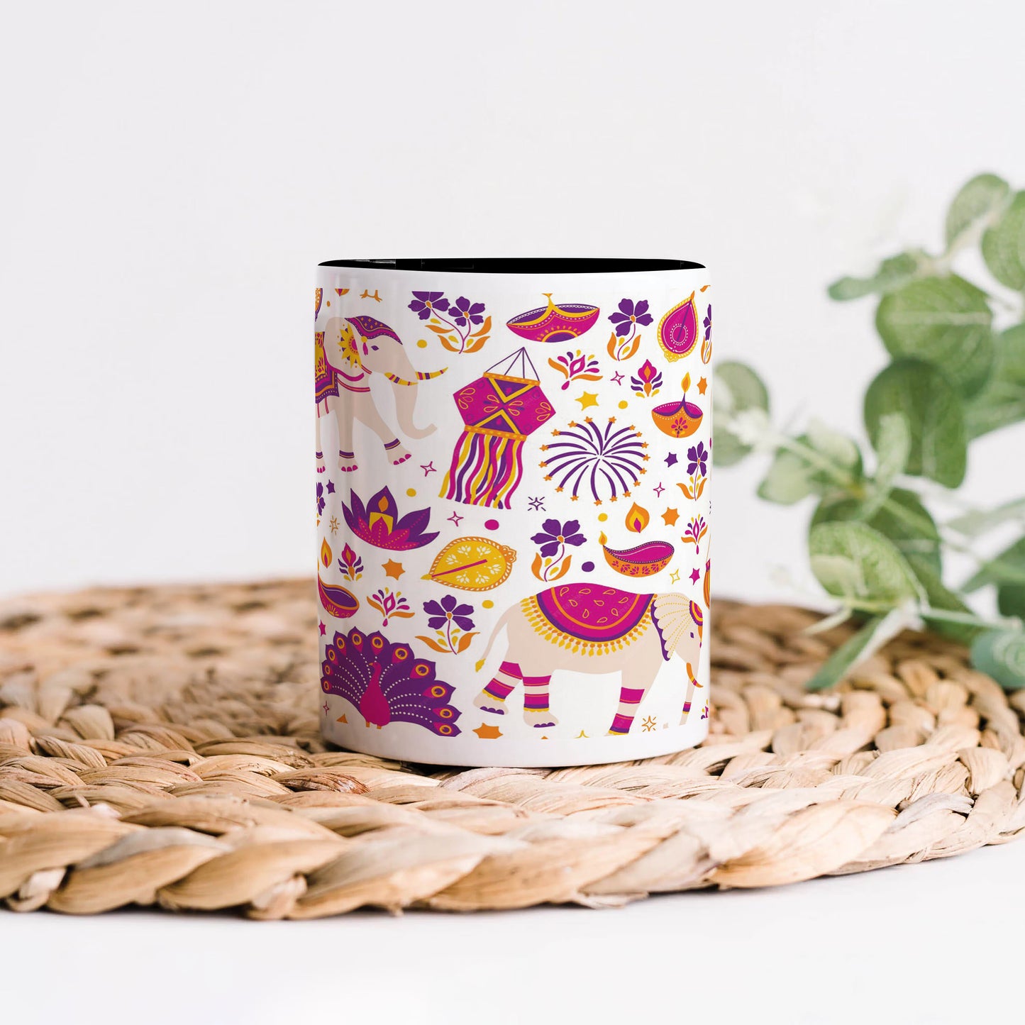 Happy diwali vector elements seamless pattern design 330 ml Coffee Mug