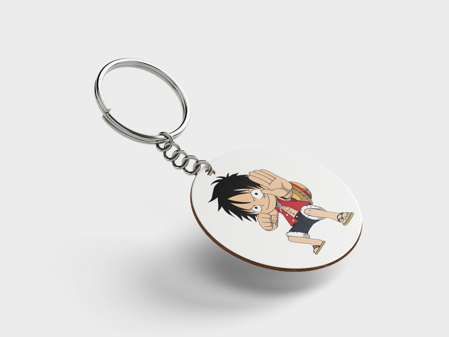 Child Monkey D Luffy  Sticker Design Printed Circle Shape Wooden Keyring with Chain