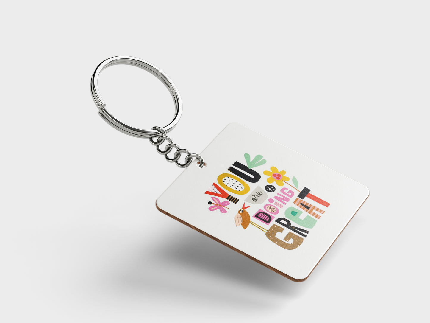 You are doing great Printed Square Shape Wooden Keyring with Chain