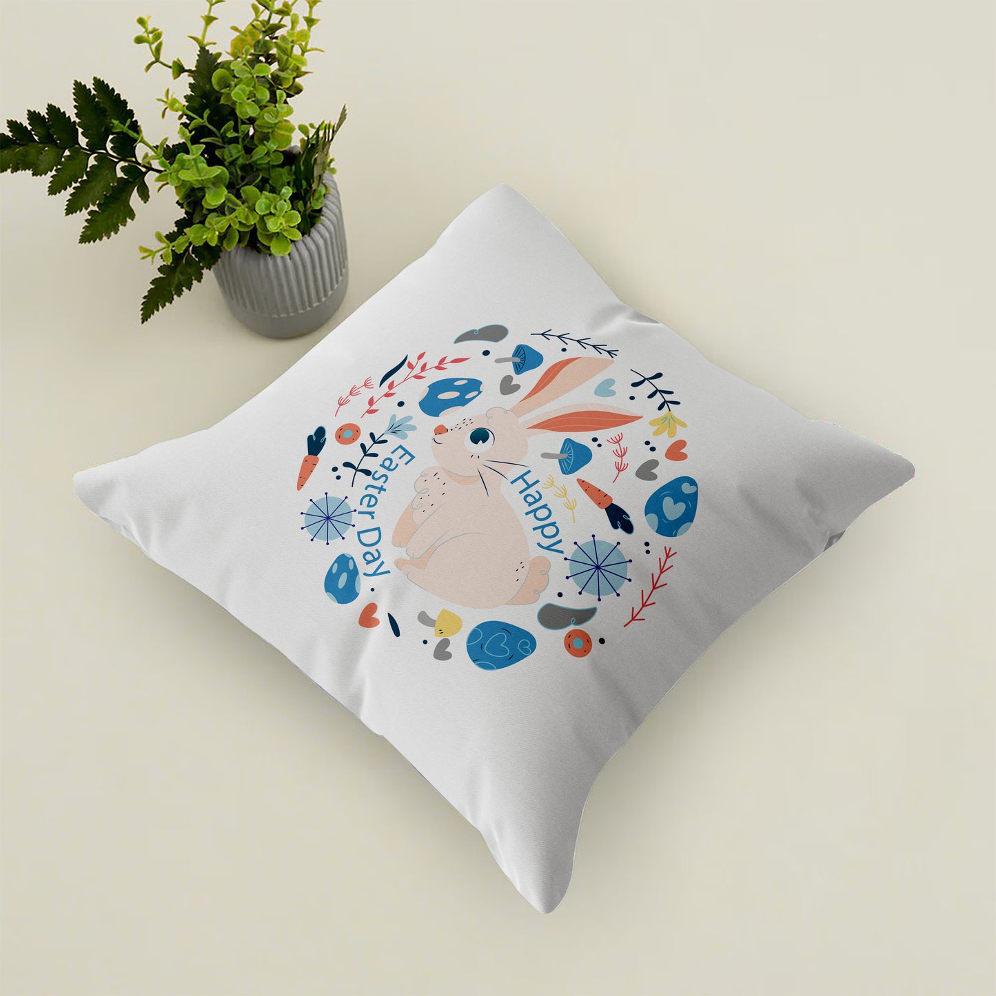 Hand Drawn Happy Easter Day Design Cushion (12x12 inches) Pack of 1