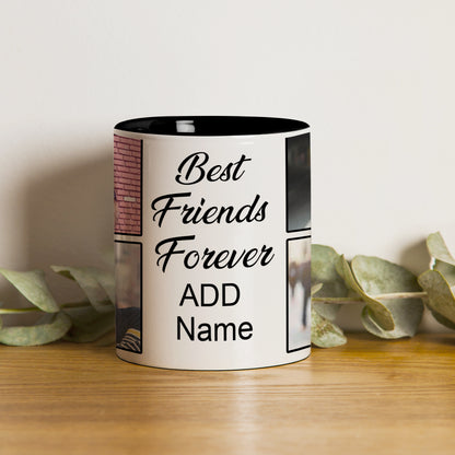 Best Friend forever personalized Add four photos black handle 330 ml Coffee Mug