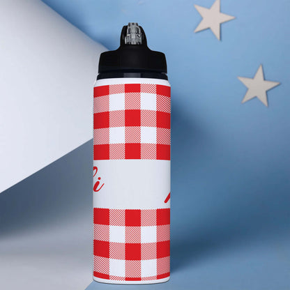 Personalised Name White Water Bottle with Lid & Straw