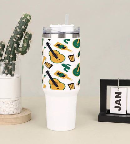 Flat patterns with traditional mexican elements 2 Printed 850ML with Lid Leak Proof Big Travel Tumbler with Handle and Straw