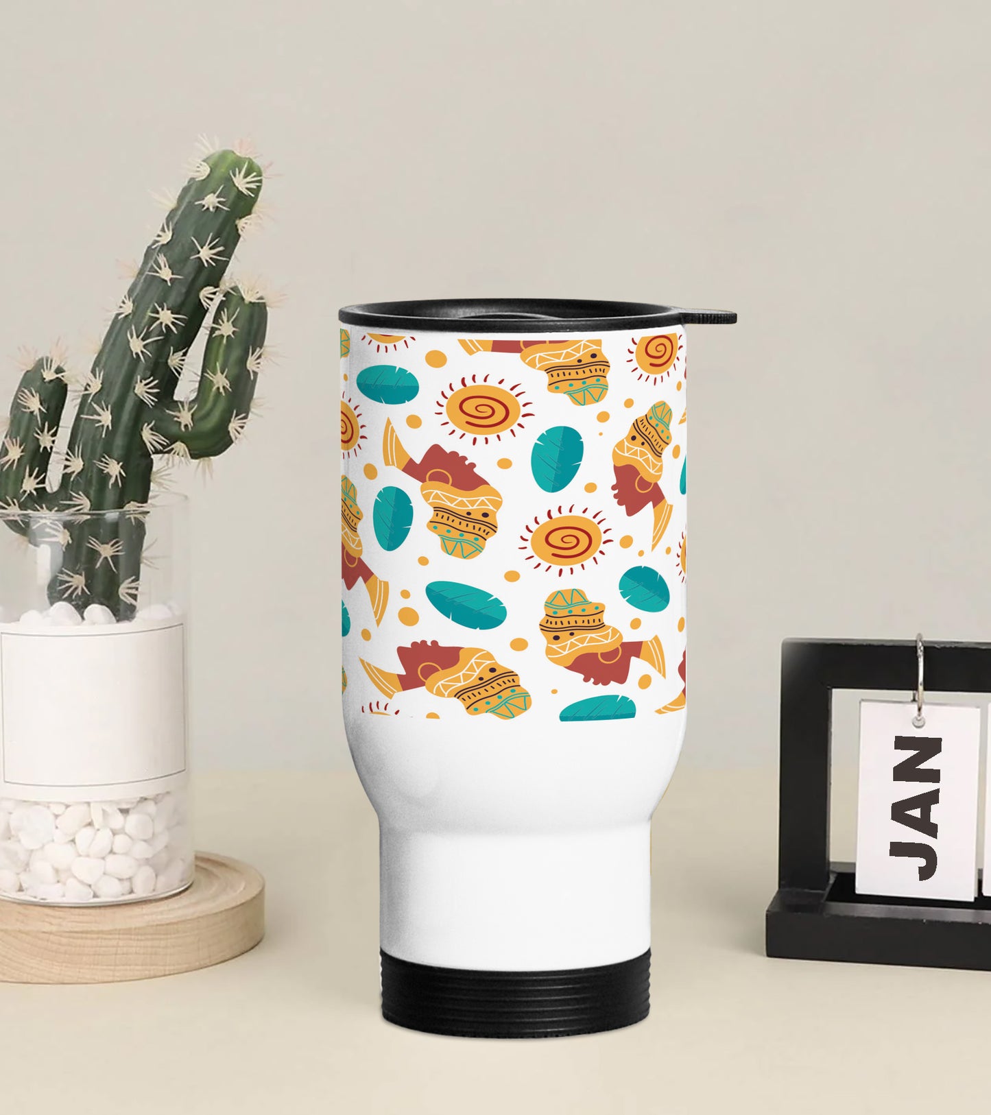 Sun and leaf pattern Printed 350ML Travel MUG