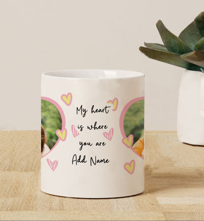 Couple Customized Add Two Photos Magic Heart Handle 330 ml Coffee Mug