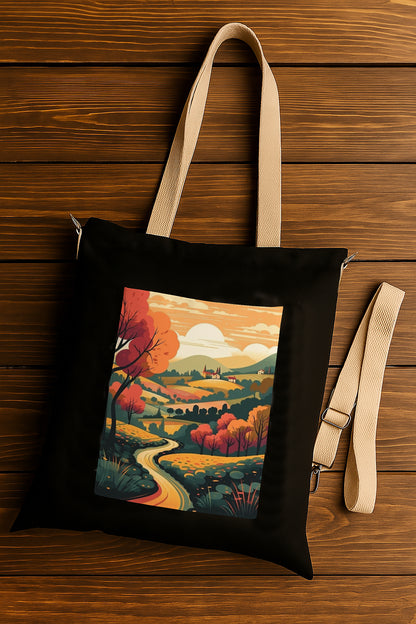 Sunset Printed Women's Girls Cross Body Sling Bag with Extra Front Pocket, College Bag for Girls, Tote Bag for Shopping,Travel