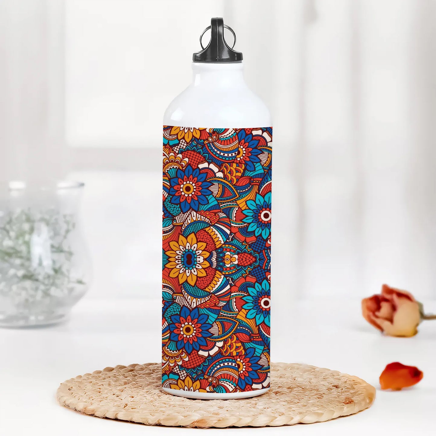 Hand drawn floral elements colorful ethnic seamless pattern Printed Normal Sipper Water Bottle 750 ml For Gym, Yoga, Kids, Boys, Girls, Brother, Sister, Babies, Baby, Workout, Adults