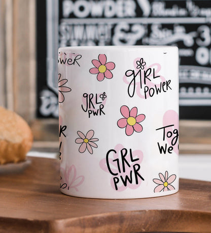 cute pink flower and heart drawings Seamless pattern White 330 ml Coffee Mug